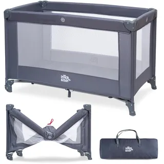 Interbaby Reisebett Baby klappbar mit Rollen 120x60 cm – Baby Reisebett mit Transporttasche, leicht faltbar, Kinderreisebett & Laufstall, Reisegitterbett bis 15 kg (Grau)