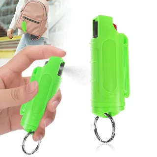 Grün Pfefferspray Schlüsselanhänger zur Tierabwehr, Mini Pfefferspray Selbstverteidigung Schlüsselanhänger mit Notschloss Pepper Spray Tragbar Abwehrspray für Frauen und Männer - T1Y-A1