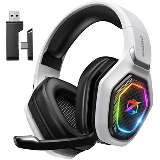 ozeino OW810 Gaming Headset, Type-C & USB Schnittstelle 2.4GHz Wireless Headset mit, Bluetooth Headset, Headset Mit Mikrofon Geräuschunterdrückung, für PC/PS4/PS5/Mac, 20H+ Akkulaufzeit - Weiß