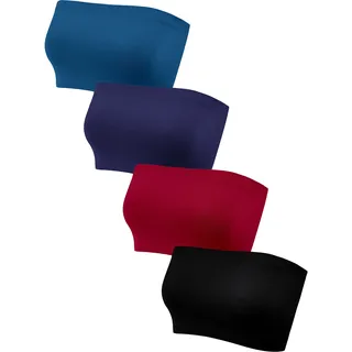 Geyoga 4 Stück Trägerlos Ungepolstert Bandeau Tube Top BH (Retro Farben, L)