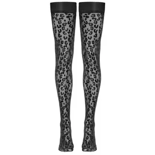 Cottelli LEGWEAR Halterlose Strümpfe im Leo-Look, Oeko-Tex zertifiziert, schwarz, 2