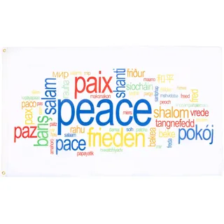 AZ FLAG - Flagge Frieden Peace Pace Paz - 150x90 cm - Friedenswörter Fahne 100% Polyester mit Messing-Ösen - 110g