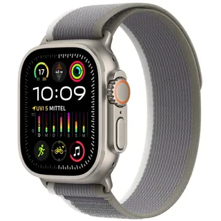 Apple Watch Ultra 2 GPS + Cellular 49 mm Titangehäuse natur, Trail Loop grün/grau M/L