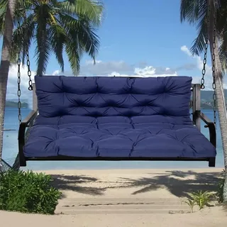 Homesally Hollywoodschaukel Auflage mit Rückenteil, 3 Sitzer Wasserdicht Bankauflage Bankkissen Outdoor, Auflagen, Kissen & Polster für Gartenmöbel Gartenbank,Dark Blue,150x100x10cm