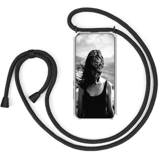 HomiTunky Handykette Handyhülle für Samsung Galaxy Xcover 5 mit Band - Handy-Kette Handy Hülle mit Kordel zum Umhängen Handyanhänger Halsband Lanyard Case - Transparent Schutzhülle in Schwarz