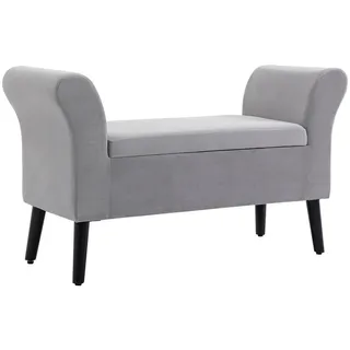 Homcom Sitzbank mit Stauraum Polyester Gummiholz Hellgrau 111,5 x 41 x 65 cm