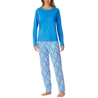 Schiesser Damen Schlafanzug Lange Hose langärmlig-Modern Nightwear Pyjamaset, Aquarium_182544, 46 - 46