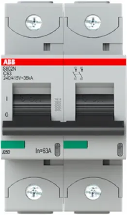 ABB S802N-C63 Hochleist.-Sicherungsaut., 63A, C, 400V AC=Icu 36 kA, 690V AC=Icu 4, 5 kA, 2P