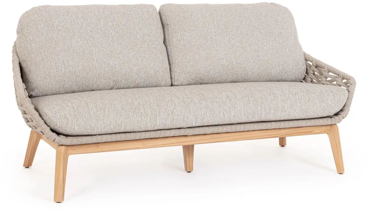 Gartensofa Tamires aus Teakholz, skandinavischer Stil, beige, abziehbare Sunproof Kissen