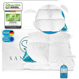 Sandaro Home Daunendecke 135x200 cm Natur-Daunen Ganzjahres Decke Steppdecke, Daunendecken Gänsedaunen Federn, 100% Natur, Öko-Tex Zertifiziert, 1100gr.