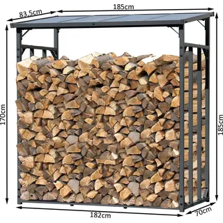 Quick Star Metall Kaminholzregal Anthrazit XXL 185 x 70 x 185 cm Promotion Garten Kaminholzunterstand 2,3 m3 Kaminholzlager Stapelhilfe Aussen