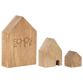 räder Living Holzhäuser Schön Hier aus Akazienholz in der Farbe Braun mit Schriftzug, Maße: 9,5 x 6,5 x 2,5 cm, 90115