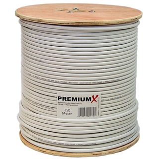 Premium X 250m Profi digitales Koaxialkabel 135 dB 4-Fach geschirmt CU reines Kupfer Satelliten Koaxkabel Antennenkabel Digital SAT TV KoaX RG6 Class A auf Holz-Trommel 250 m
