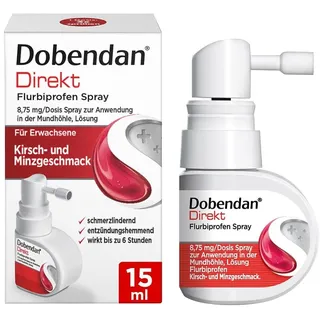 Dobendan Direkt Flurbiprofen Spray 8,75mg – Schnell wirkendes Halsspray zur Schmerzlinderung bei Halsschmerzen bei Entzündungen der Rachenschleimhaut – 1 x 15ml in der Sprühflasche