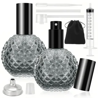 Maxumille 2 Stück Vintage Grau Glas Parfum Flakon Leer 100ml mit Umfüllen, Rund Parfümzerstãuber Leer 100ml, Parfüm Zerstäuber Nachfüllbar, für Reise Parfüm Alkohol Parfümflaschen zum Befüllen