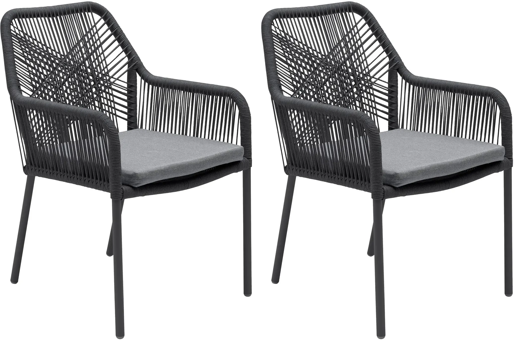 LC Garden »Stilo« 2er Set Gartenstühle Rope Anthrazit Armlehnstühle inkl. Sitzkissen