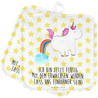 Mr. & Mrs. Panda Topfuntersetzer Einhorn Pupsen - Geschenk, Topflappen, Topflappen mit Spruch, Unicorn, lustig, Topflappen Set, Topflappen lustig,