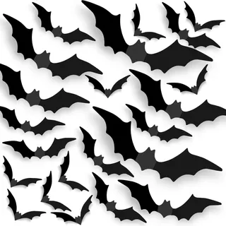 120 Stück Halloween Deko Fledermaus, Gruselig 3D Fledermäuse Wandaufkleber in 4 Verschiedenen Größen, DIY Halloween Deko Fledermäuse Set für Fensterdeko, Wasserdichtes PVC Wand Fledermaus Deko