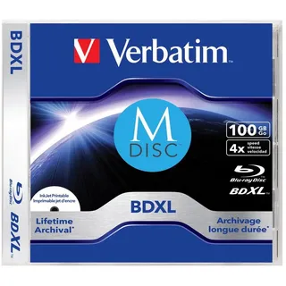 Verbatim M-Disc BD-R Blu-Ray 100GB 4x Speed inkjet print. JC