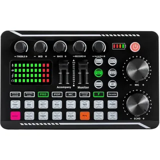 Soundboard PC | Soundkarte Audio Mixer | kompatibel Bluetooth | Mehrere Soundeffekte | LED-Licht | Automatisch Rauschunterdrückung | Sound Mixer Board | Für Musikstudio, Live-Streaming