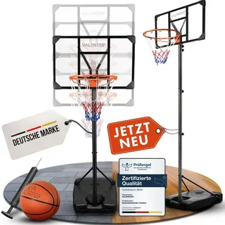 VALENESS® Basketballkorb Outdoor - [147 bis 260 cm] Höhenverstellbarer und Wetterfester Ständer - Profi Korb Mit Basketball und Pumpe (Jugendliche)