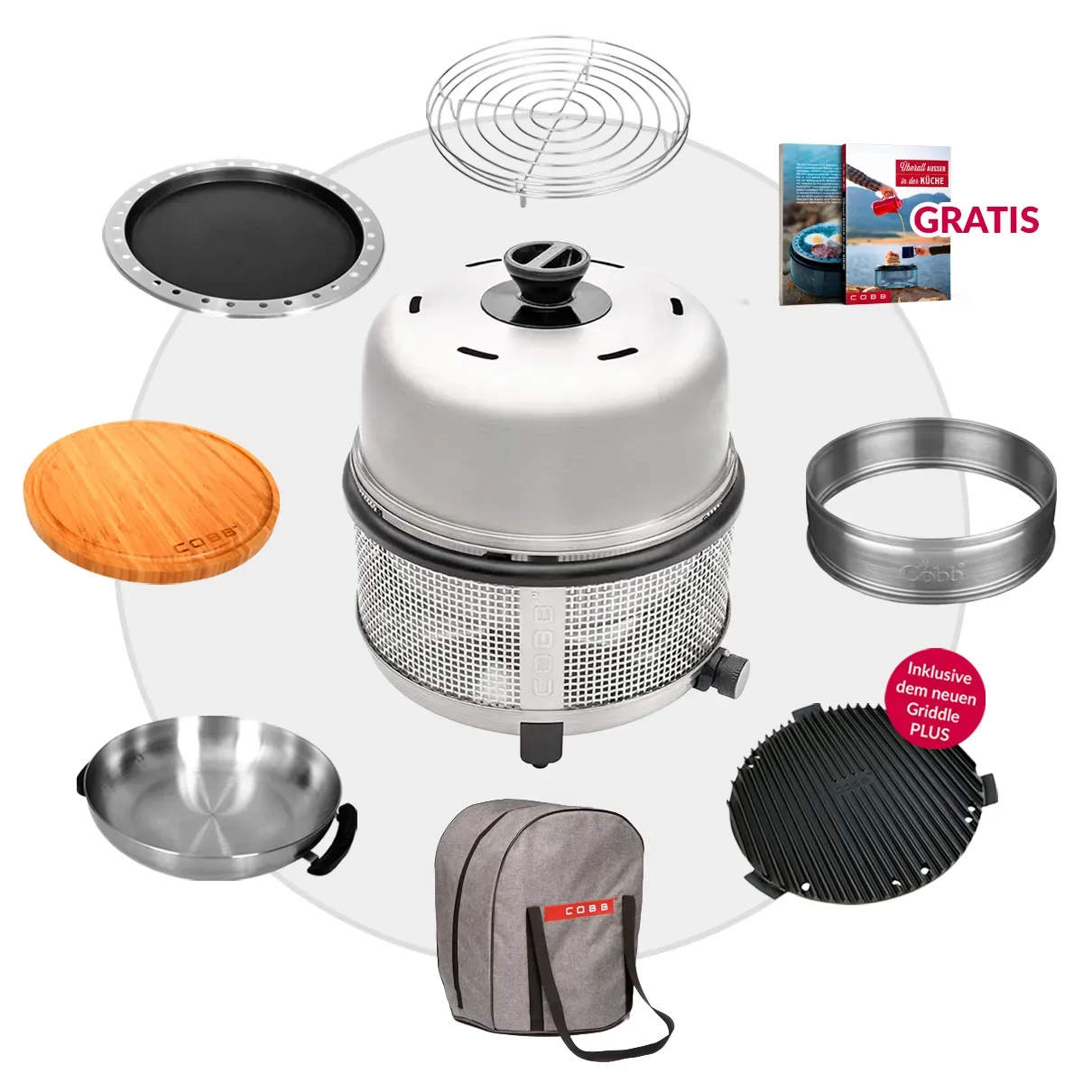 COBB 30 mbar Premier+ Gas DELUXE Camping Gasgrill für Wohnwagen Außensteckdose K...