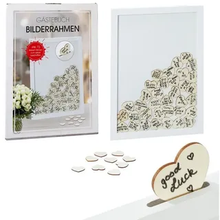 CEPEWA Bilderrahmen Gästebuch zur Hochzeit 72 Holzherzen Erinnerungen