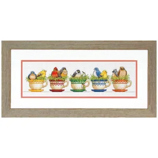 Dimensions Teetasse, Vögel Kreuzstich-Set nach Zählmuster, Baumwolle, Mehrfarbig, 1