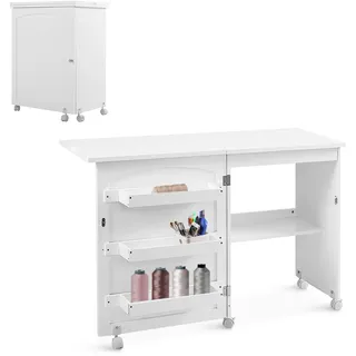 GOPLUS Faltbarer Nähtisch, Versenkbarer Nähmaschinentisch mit Rollen & Tür, Klappbarer Nähschrank für Nähmaschine, Nähmaschinenschrank für Wohnzimmer Arbeitszimmer Schlafzimmer (Weiß)