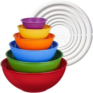 Greentainer Salatschüssel Set mit Deckel, 6 Rührschüssel aus Kunststoff, Stapelbare mixing bowl with lids für Küche,Große Schüssel Backen,Backschüsseln ideal zum Mischen und Servieren