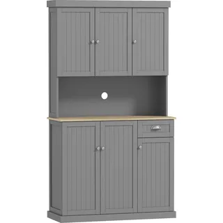 HOMCOM Küchenmöbel aus Holz mit Schränken und Schublade, Sideboard im Landhausstil mit verstellbaren Regalböden, 101x39x180 cm, Weiß   Aosom