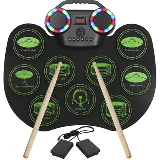 E-Drum Kit, Bonvvie tragbare wiederaufladbare digitale Rollentrommel von mit 9 Pads, MIDI, DTC, eingebauten Lautsprechern, ideal für Kinder, Studenten, Anfänger, Enthusiasten (G6001)