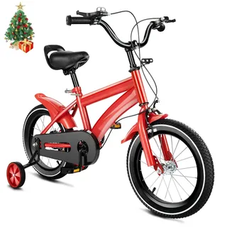 Garbenat 14 Zoll Kinderfahrrad mit Stützrädern Upgraded Kinder Fahrrad für ab 3-6 Jahre HöHenverstellbar Kinderfahrrad für Jungen & Mädchen Jugend Fahrrad für Schulung Outdoor Reiten (Rot)