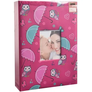ARPAN Fotoalbum, für 200 Fotos mit Sichtfenster, 13 x 18 cm, Pink-owl-Umbrella, 21.5 x 4 x 28.5 cm