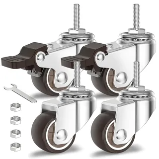 HOLKIE Lenkrollen Rollen für Möbel 25mm Möbelrollen Gummirollen Transportrollen mit Bremsen M6-1 x 20mm (Stem Diameter 6mm Stem Length 20mm) Gesamttragfähigkeit 40kg (2 mit Bremsen und 2 ohne)