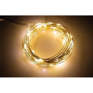 i.s.a.m. LED Draht-Lichterkette McShine Micro 80 LEDs, warmweiß, Batteriebetrieb - Lichterkette, Silberdraht, batteriebetrieben