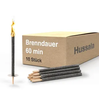 Hussala Diamond Wachsfackeln [10 Stück / 60 min] mit Holzstab und Tropschutz, Garten Fackeln aus Diamond-Wachs