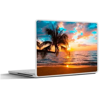 MuchoWow Laptop-Aufkleber Palme - Sonnenuntergang - Horizont - Strand - Meer - Tropisch, (1tlg), Laptop Folien Cover, Aufkleber, Sticker, Schutz vor Kratzern, 25x18 cm bunt Ø 30.81 cm x 25 cm x 18 cm