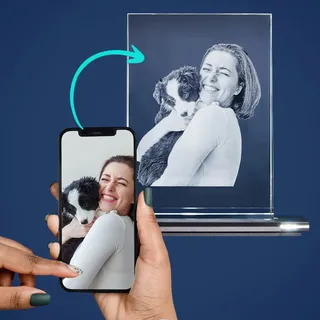 LOOXIS Glasfoto - Ihr Foto in hochwertiges Glas gelasert, mit hellem LED Leuchtsockel aus schwarzem Alu (Glasfoto mit Leuchtsockel, Gr. XL Hoch 180 x 130 x 35 mm)