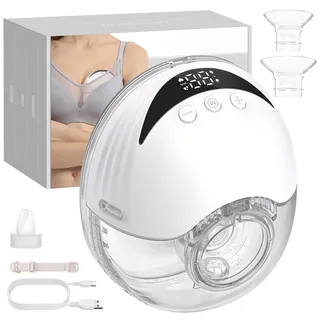 eSynic Freihändige Brustpumpe – Tragbare, Wiederaufladbare 210ml Milchpumpe mit 4 Modi & 12 Stufen, LED-Display, 24/21/19mm Flanschen, Ultra-Leise, für Mütter zu Hause & unterwegs- Weiß