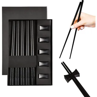 TRHN24 By Trendhafen24 Essstäbchen Set aus Glasfaser (5er Set) Premium Sushi Stäbchen - spülmaschinenfest & hitzebeständig - Chopsticks inkl. Ablage