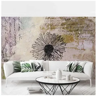 Bilderdepot24 Fototapete Blumen Shabby Pusteblume Blumentapete Floral Natur Modern Kunst, Glatt, Matt, (Vliestapete inkl. Kleister oder selbstklebend), Wohnzimmer Schlafzimmer Küche Flur Motivtapete Vliestapete Wandtapete braun|beige 3.36 m x 2.25 m