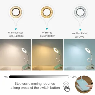 QJUZO Klemmlampe Bett LED Leselampe Bett Touch Dimmbar 3 Farben Bettlampe Klemmleuc...