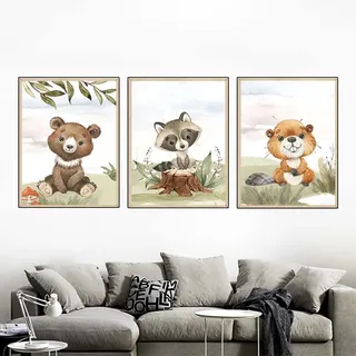 3er Set Poster Kinderzimmer Bilder Deko Junge Mädchen Poster Kinderbilder, Dschungel Tiere Wandbilder Babyzimmer Kinderposter (A,50x70cm)