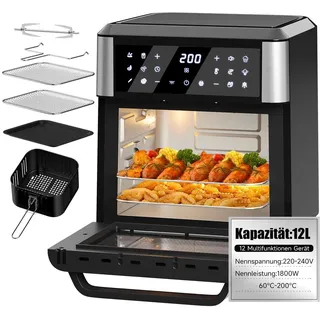 12L Mini-Heißluftofen mit Drehspieß, 5-in-1 Backofen mit 12 Programmen