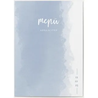 Hochzeit Menükarten selbst gestalten - Sanfter Pinselstrich - Blau | Wunderkarten.de