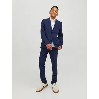 Kinderanzug JACK & JONES JUNIOR "JPRSOLAR elastisch und pflegeleicht für besondere Anlässe", Jungen, Gr. 152, N-Gr, blau (medieval blau), Web, Twill, Obermaterial: 78% Polyester, 17% Viskose, 5% Elasthan, modisch, slim fit, Anzüge, unifarben, modisch, slim fit, Web, Reverskragen