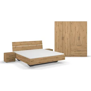 RAUCH Challenger (Set 4-teilig)", braun (eiche artisan), Schrankbreite/-höhe 181/197cm + ohne Matratze, B/H: 180cm x 200cm, Holzwerkstoff, Schlafzimmermöbel-Sets, Schrank 2 Breiten, Bett 3 Breiten, 2 Nachttische MADE in GERMANY