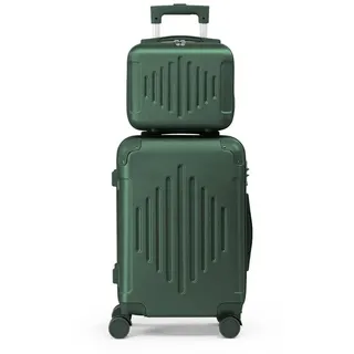 FCH Hartschalen-Trolley 4 Rollen, Trolleyset 2-tlg. Kofferset Handgepäcktrolley, M + Kosmetikkofer,Dunkelgrün - dunkelgrün