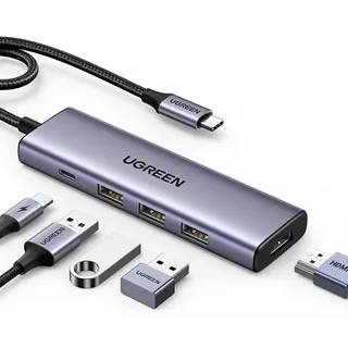 UGREEN USB-C to 3*USB.3.0+HDMI Hub 5-in-1 Multifunktions-hub-adapter 3x Usb-a HDMI 4K PD 100W (Grau)